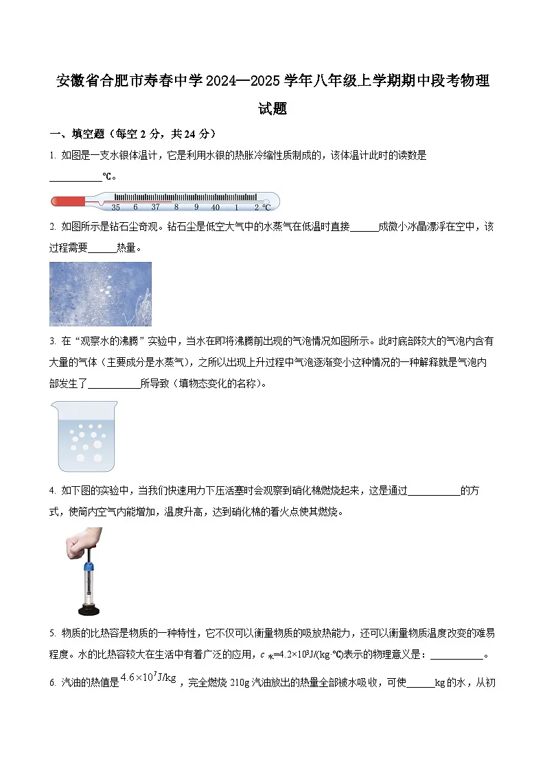 安徽省合肥市寿春中学2024—2025学年八年级上学期期中段考物理试题第1页