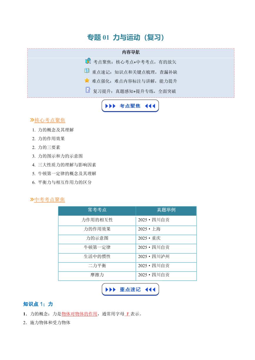 专题01 力与运动(复习)-2025年初中九年级物理（人教版2024）暑假讲义（原卷版+解析版）