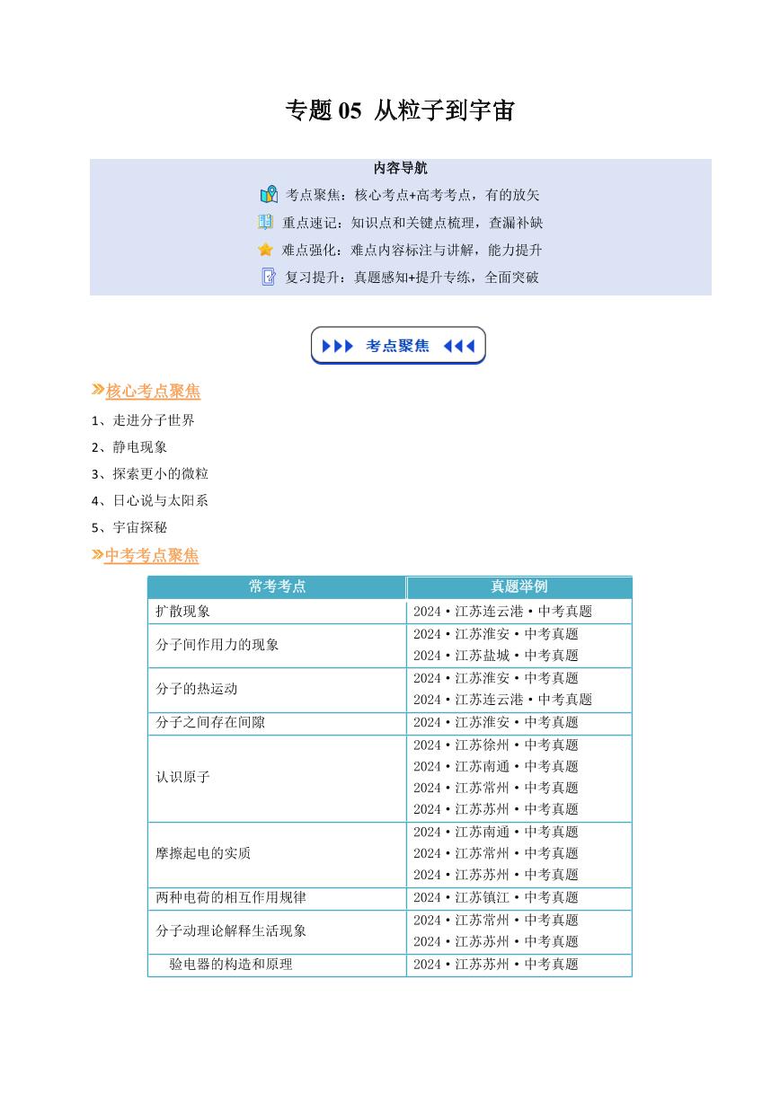 专题05 从粒子到宇宙(复习)-2025年初中九年级物理（苏科版2024）暑假讲义（原卷版+解析版）