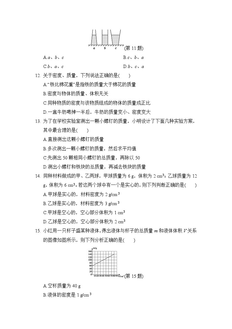 沪科版八年级物理上册 第五章 质量与密度 单元测试卷(2024年秋)第3页