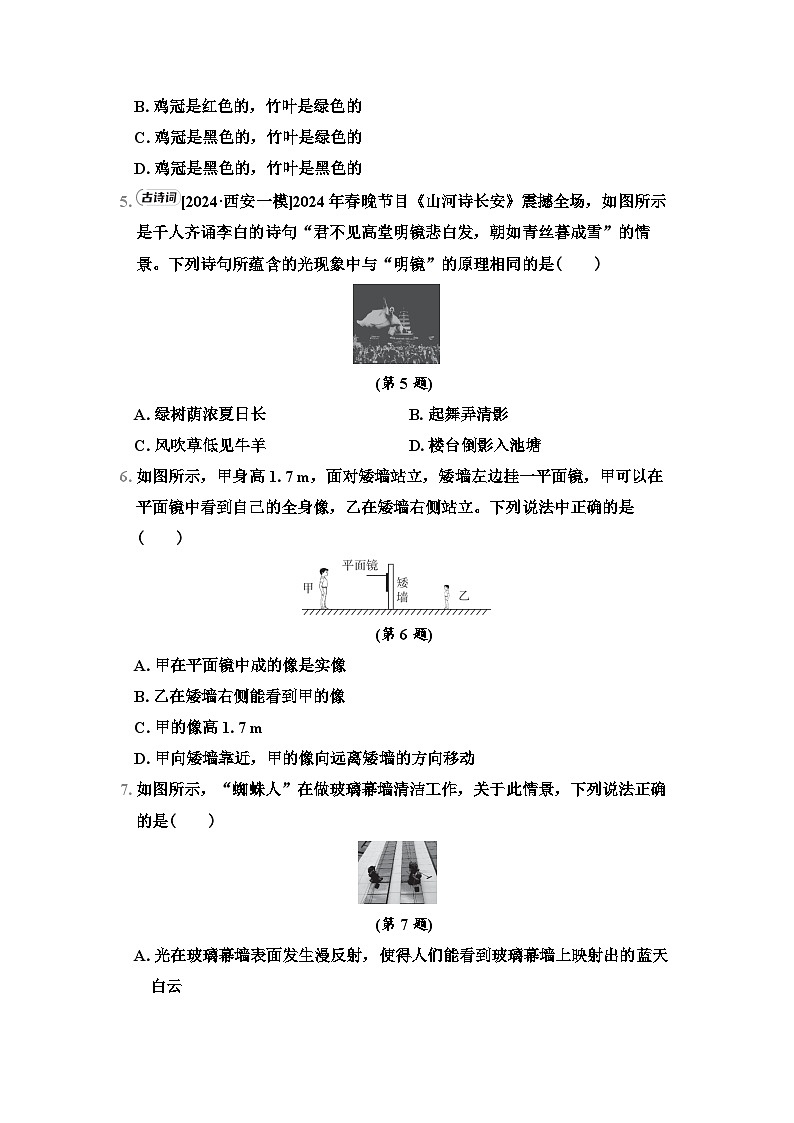 八年级物理上册 第二章 光现象 单元测试卷(苏科版 2024年秋)第2页