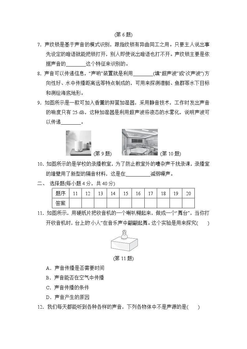 八年级物理上册 第二章 声音与环境 单元测试卷(沪粤版 2024年秋)第2页