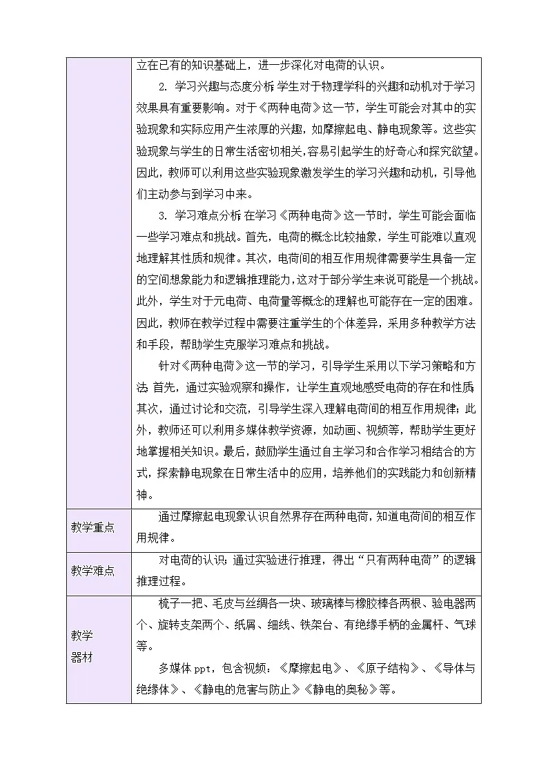 教学设计:新人教版九年级物理15-1 两种电荷第2页
