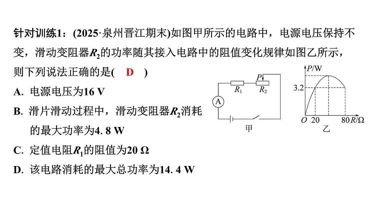 沪科版物理九年级全一册第17章 电流做功与电功率 培优精练 电功率的极值及取值范围问题 课件第6页