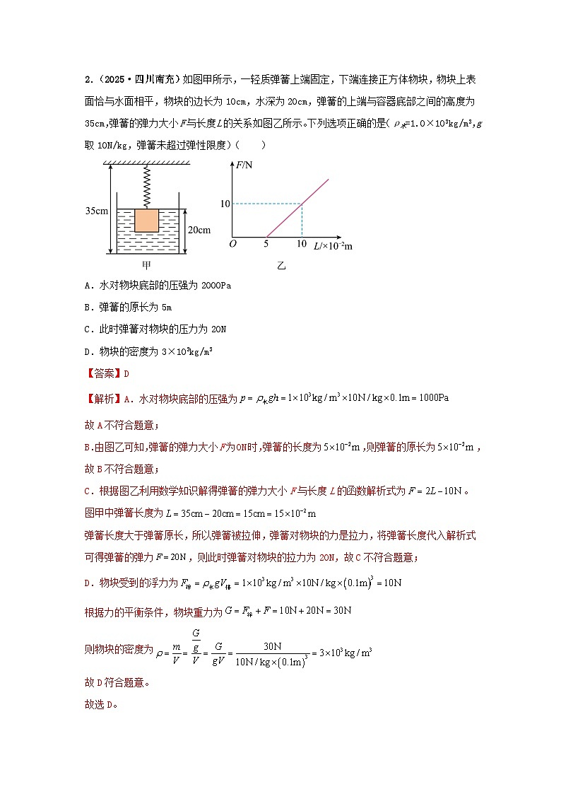 2025年中考物理真题分类汇编:专项二 压强、浮力综合(全国通用)(第01期)(解析版)第2页