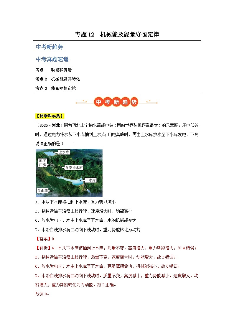 2025年中考物理真题分类汇编:专题12 机械能及能量守恒定律(全国通用)(第01期)(解析版)第1页