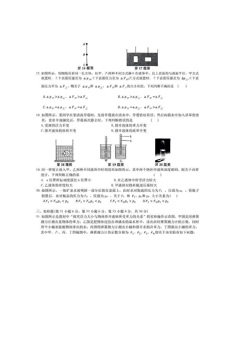 2024~2025学年安徽省淮北市树人高级中学八年级下5月月考物理试卷(含答案)第3页