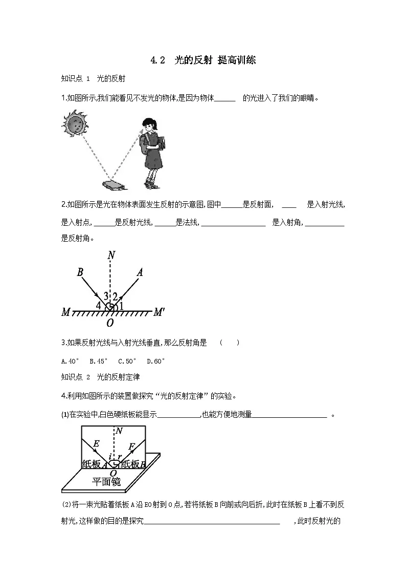 4.2 光的反射 提高训练 2025-2026学年 北师大版八年级上册物理(含答案)第1页