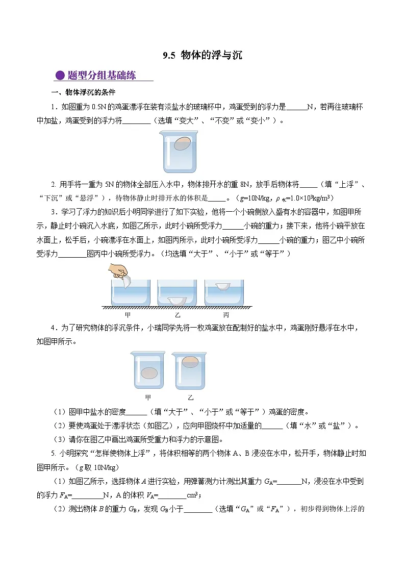 9.5 物体的浮与沉(分层作业)【原卷版】第1页