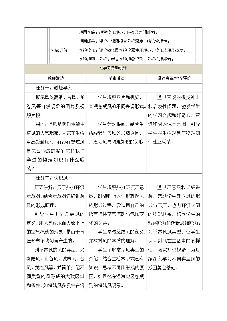 【大单元·任务式】《1.4 跨学科实践——风》课时教学设计(表格式)第3页