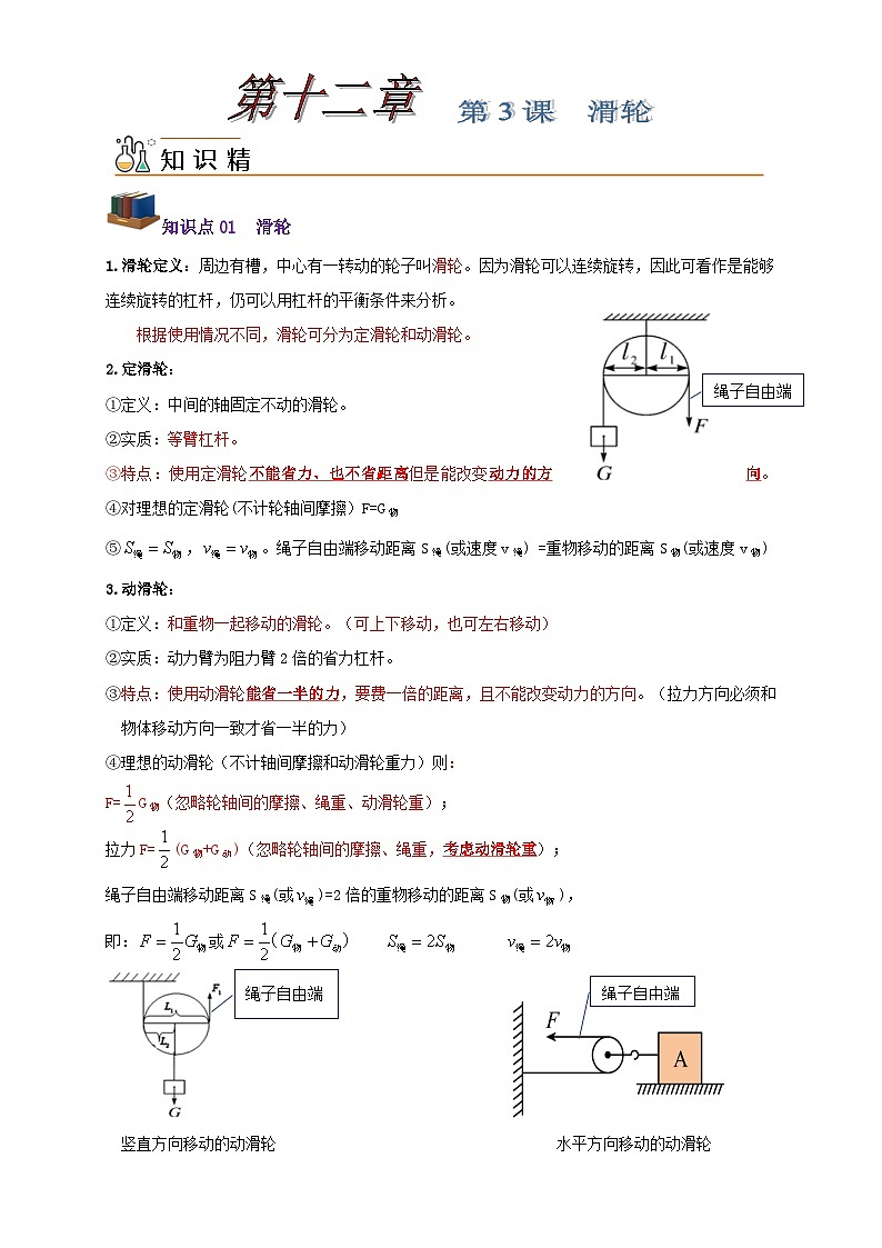 2024-2025年 广东省 广州市 人教版 八年级 下册 第一十二章 第三课 滑轮 学案 无答案第1页