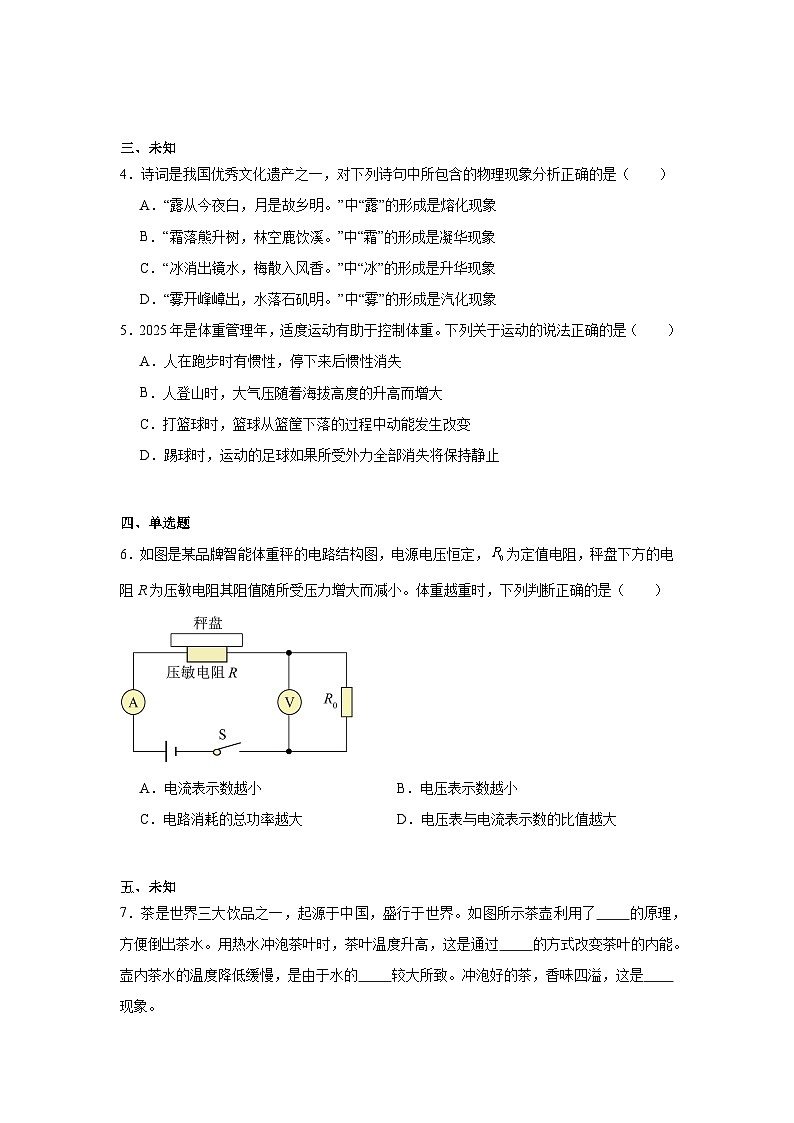 2025年吉林省吉林市中考物理二模试卷(无答案)第2页