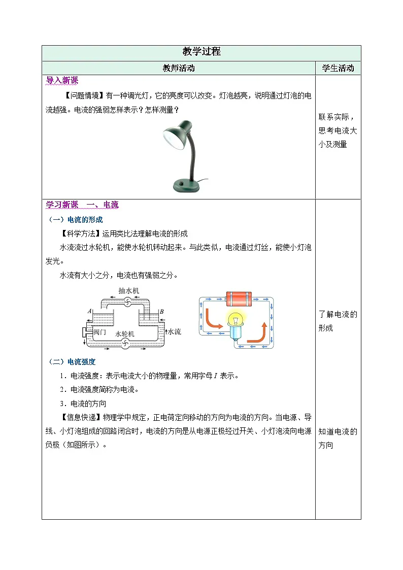 三、电流和电流表(教学设计)物理苏科版2024九年级上册第2页