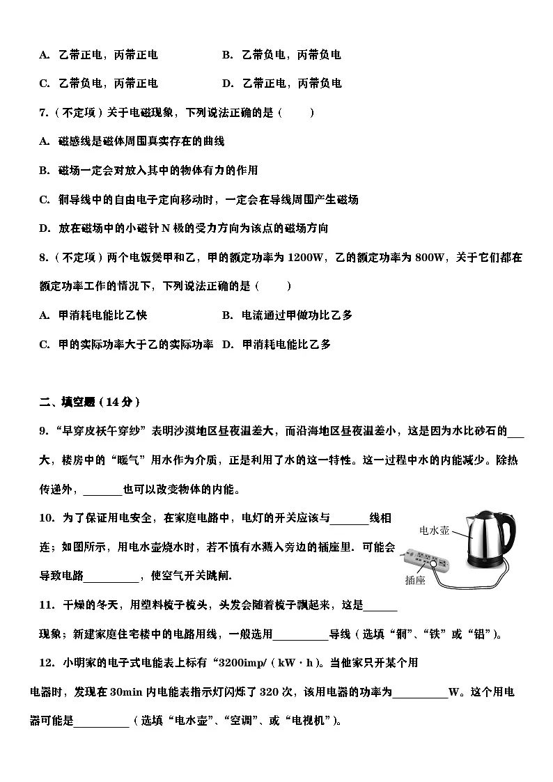 2024-2025学年度九年级上学期物理期末模拟试卷(含答案)第2页