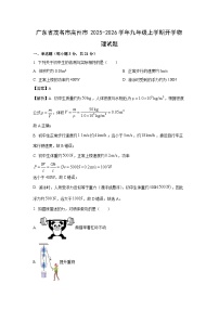广东省茂名市高州市2025-2026学年九年级上学期开学物理试卷（解析版）