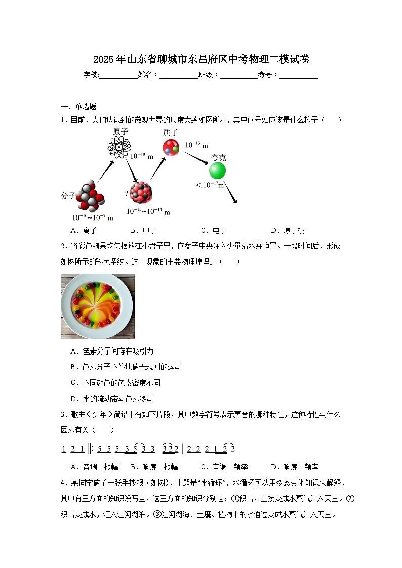 2025年山东省聊城市东昌府区中考物理二模试卷(附答案解析)第1页