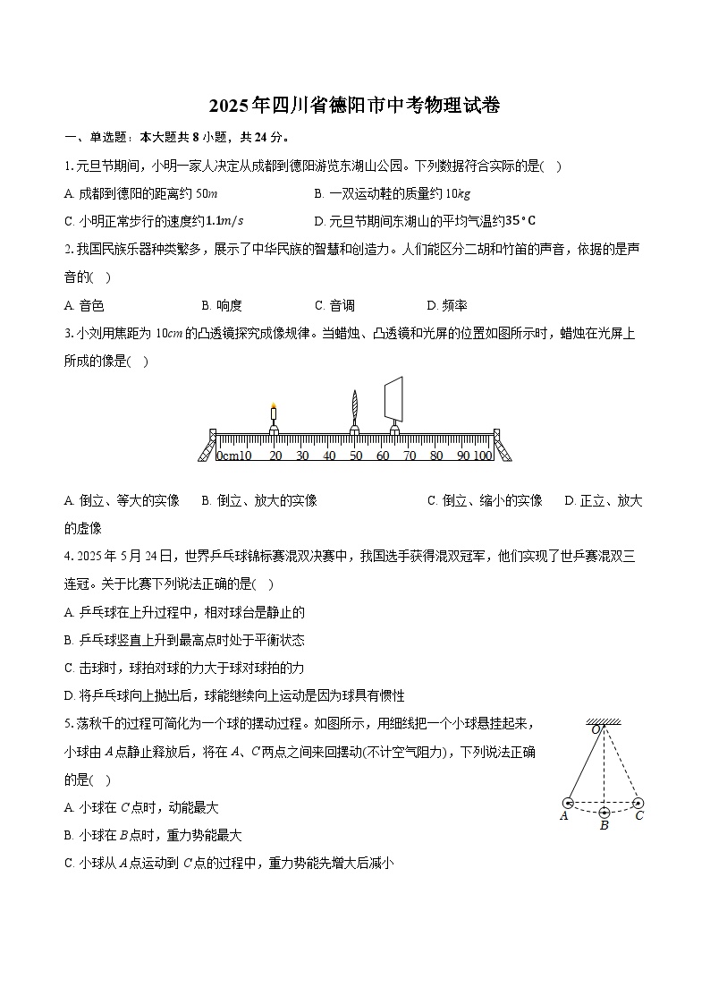 2025年四川省德阳市中考物理试卷(含详细答案解析)