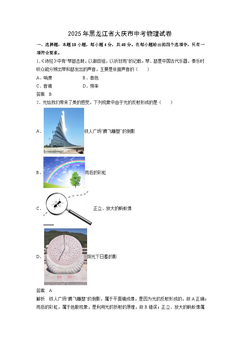 2025年黑龙江省大庆市中考物理试题（解析版）
