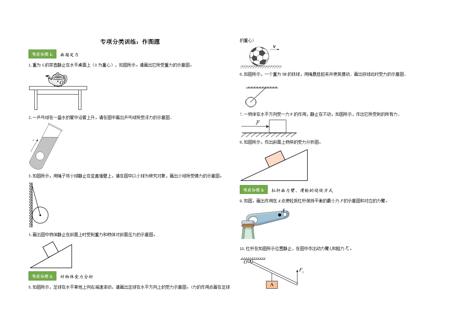 2025~2026学年人教版物理八年级下册复习专项分类训练：作图题（含答案）