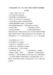 广东省深圳市2025-2026学年九年级上学期开学考试练习卷物理试卷（解析版）