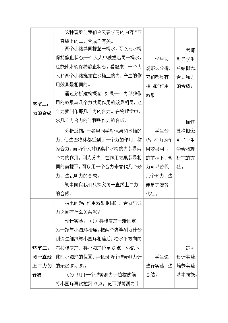 2026年春人教版八年级物理下册 第4节 同一直线上二力的合成(教案)第3页