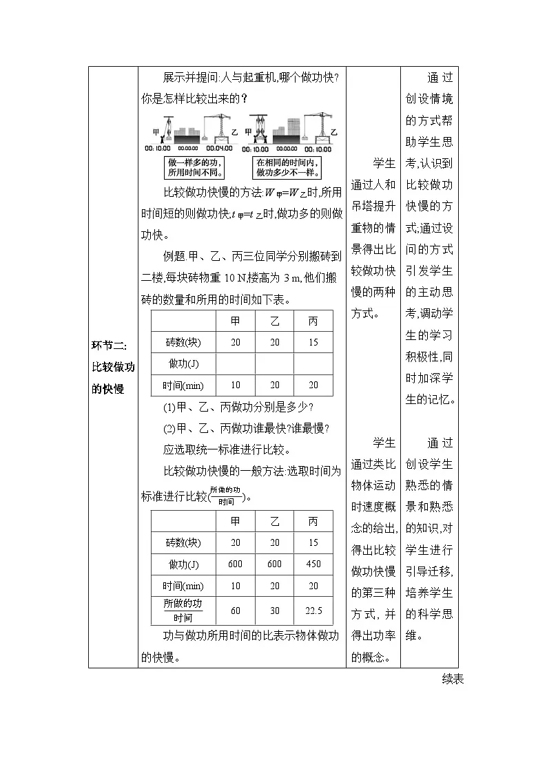 2026年春人教版八年级物理下册 第2节 功率(教案)第3页
