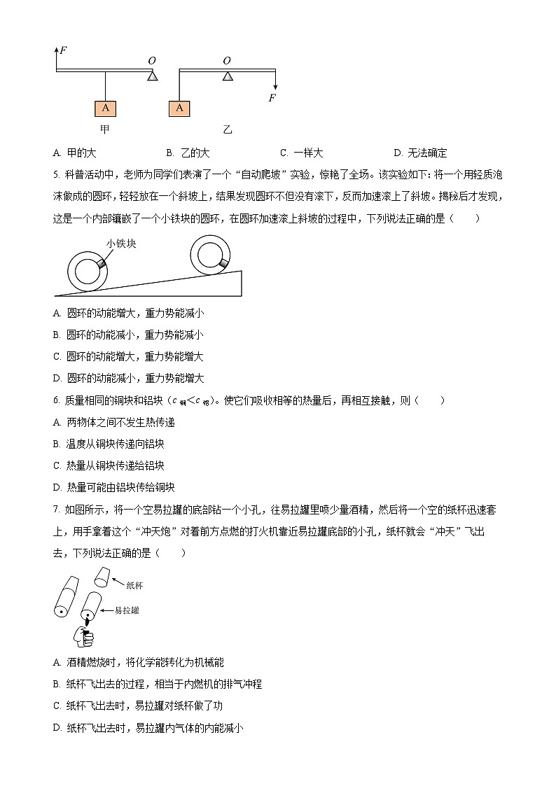 江苏省南通市崇川区田家炳中学2023-2024学年九年级上学期10月月考物理试题(原卷版)-A4第2页