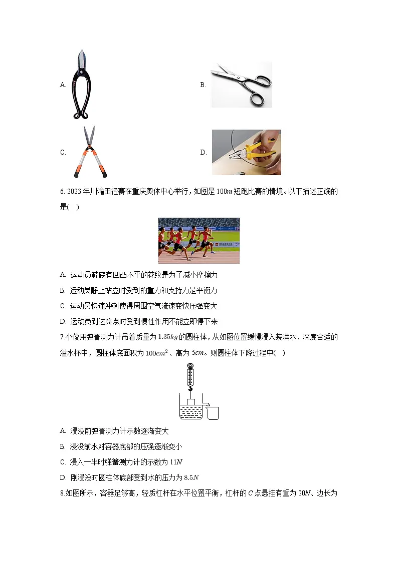 重庆市巫山县2023-2024学年八年级下学期期末物理物理试卷第2页