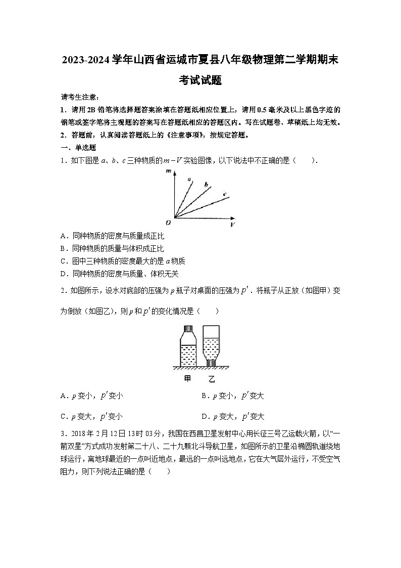 山西省运城市夏县2023-2024学年八年级下学期期末物理物理试卷第1页