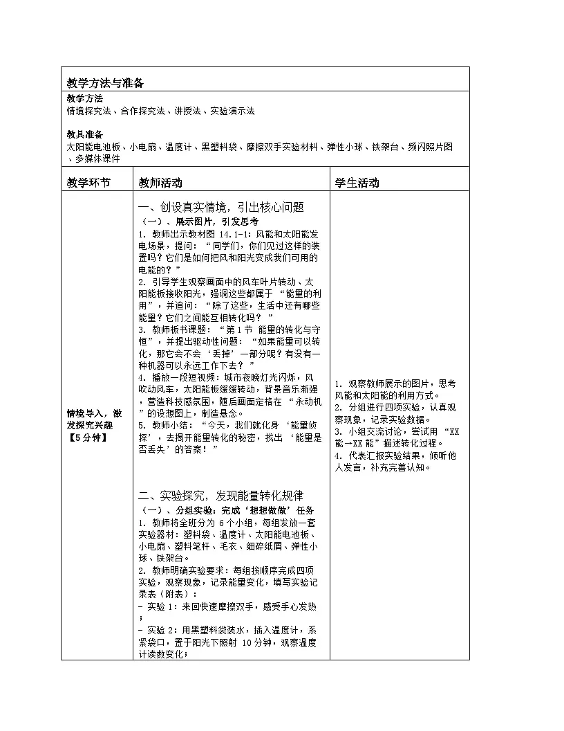 《第一十四章 内能的利用:1 能量的转化与守恒》教学设计(表格版)-2025-2026学年人教版(2024)物理九年级全一册第2页