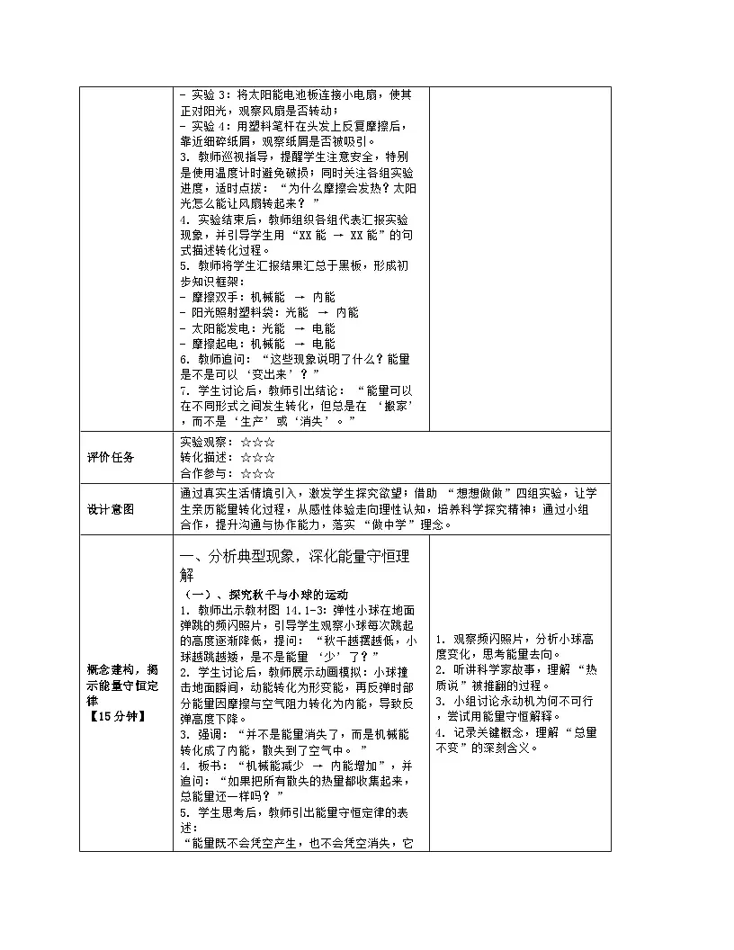 《第一十四章 内能的利用:1 能量的转化与守恒》教学设计(表格版)-2025-2026学年人教版(2024)物理九年级全一册第3页