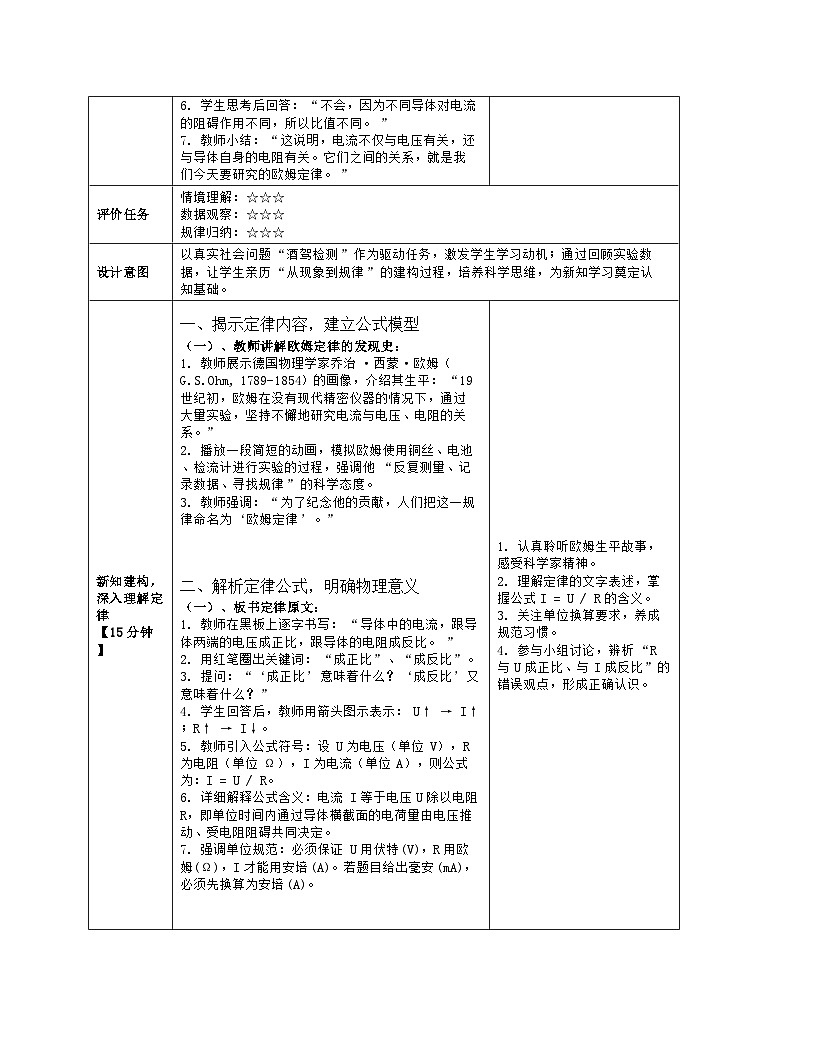 《第一十七章 欧姆定律:2 欧姆定律》教学设计(表格版)-2025-2026学年人教版(2024)物理九年级全一册第3页