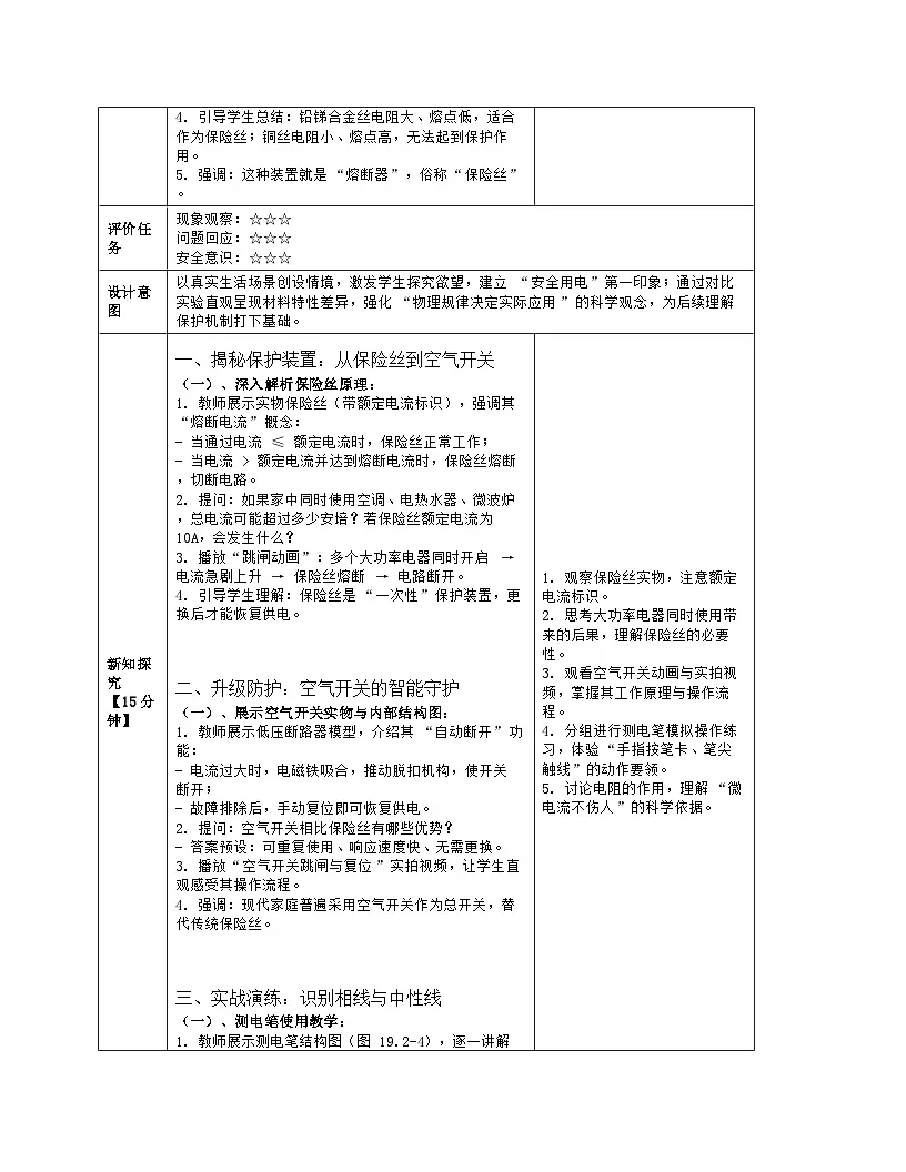 《第一十九章 生活用电:2 家庭电路的基本组成》教学设计(表格版)-2025-2026学年人教版(2024)物理九年级全一册第3页