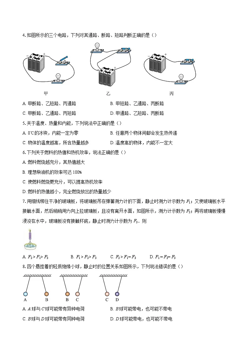2025-2026学年四川省达州市渠县中学九年级上学期10月月考物理试题-自定义类型第2页