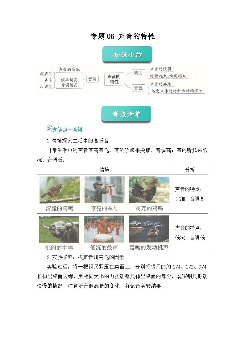 专题06 声音的特性(word)2025-2026学年八上物理人教版2024期中复习课件知识点+习题(解析版)第1页