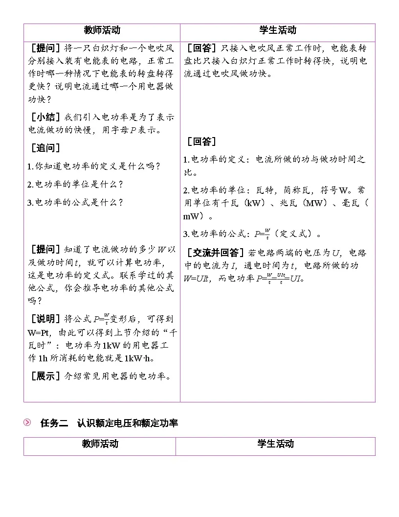 18.2 电功率 教案 人教版物理九年级全一册第2页