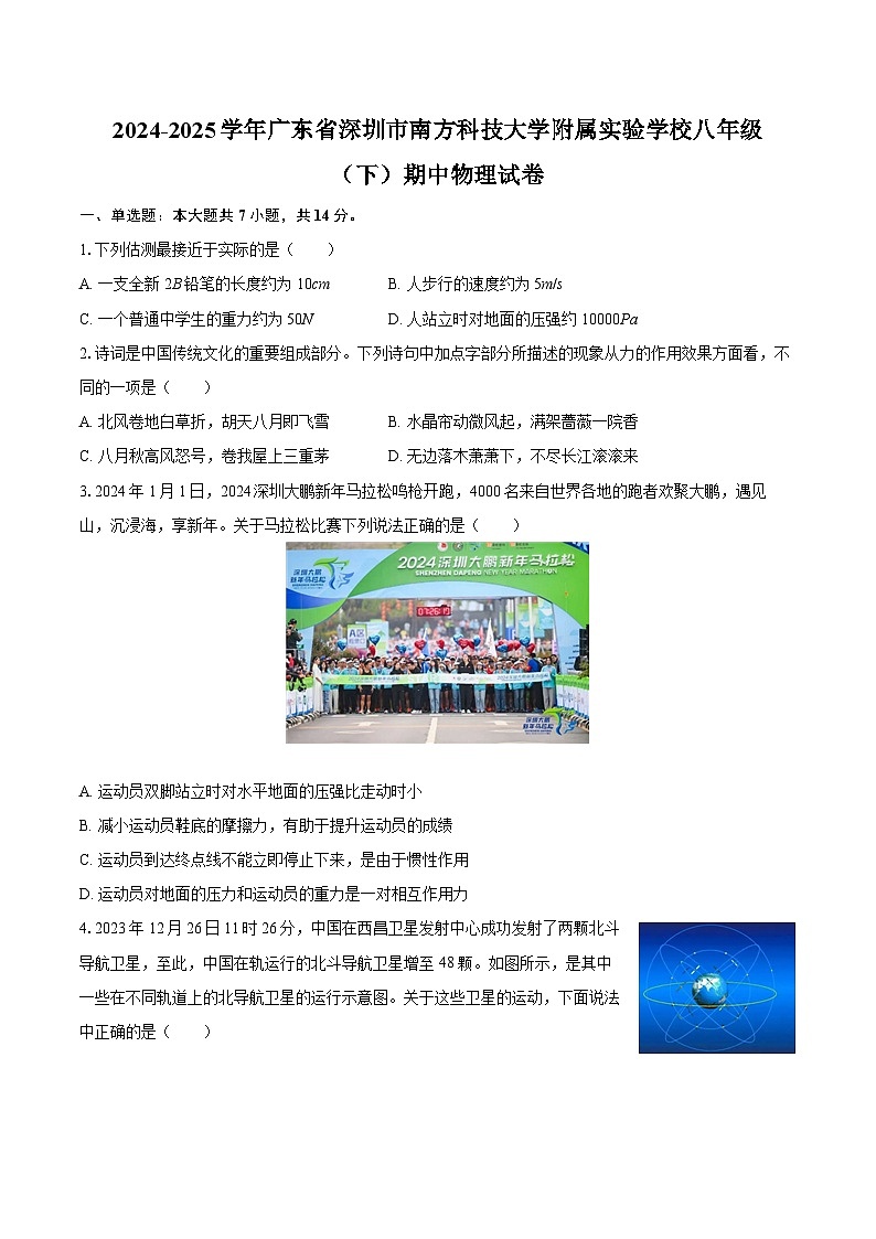 2024-2025学年广东省深圳市南方科技大学附属实验学校八年级(下)期中物理试卷-自定义类型第1页