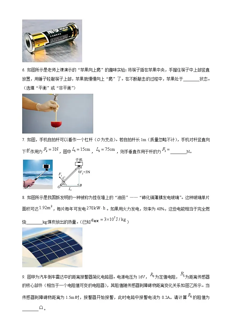 2025年安徽省合肥市蜀山区中考一模物理试题(原卷版)-A4第2页