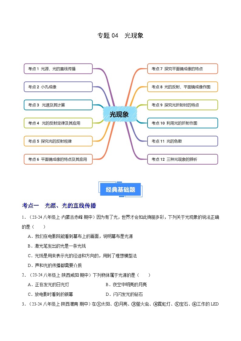 专题04 光现象(12大题型)(原卷版)第1页