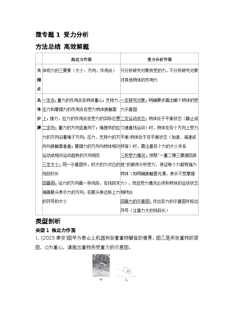 微专题1 受力分析 练习 2026年中考物理一轮复习(山东)第1页