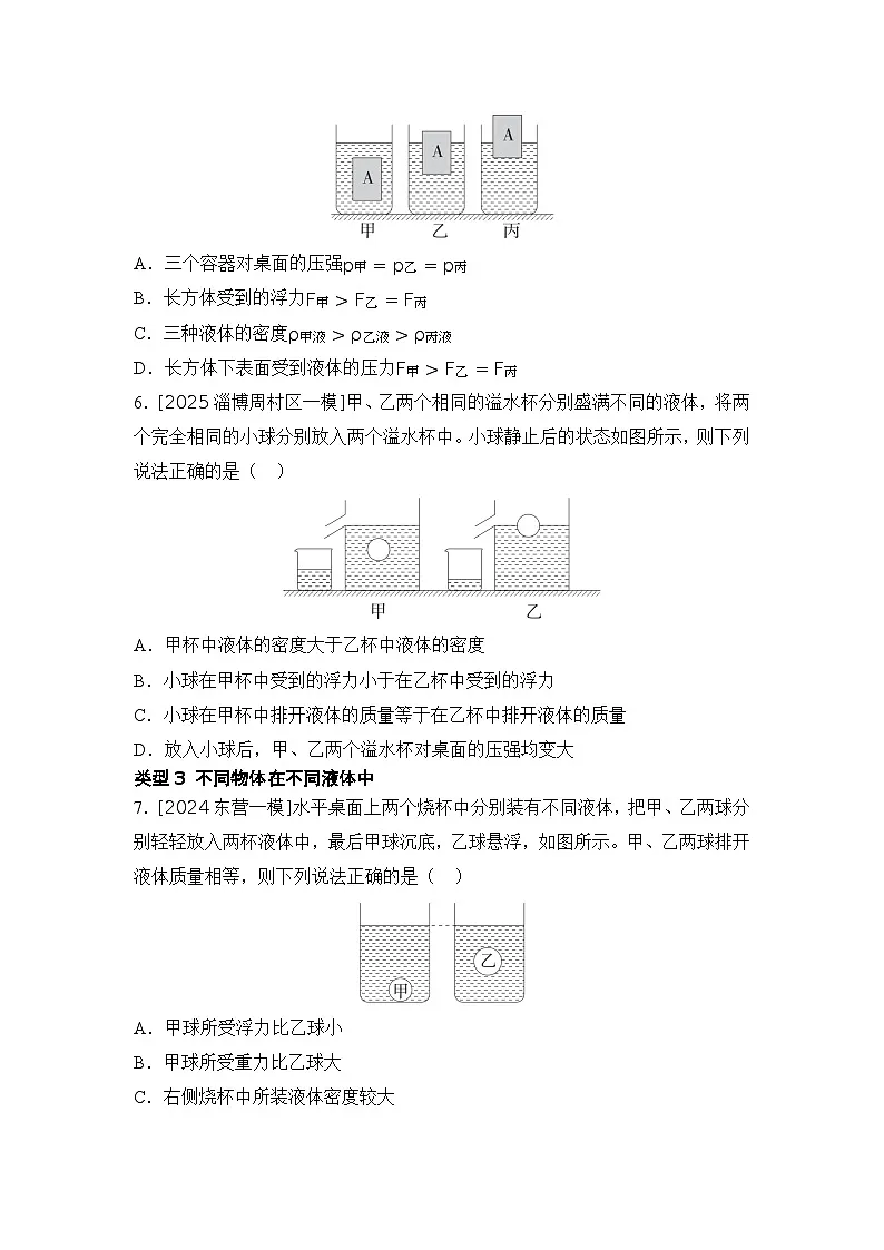 微专题2 浮力、压强综合分析 练习 2026年中考物理一轮复习(山东)第3页