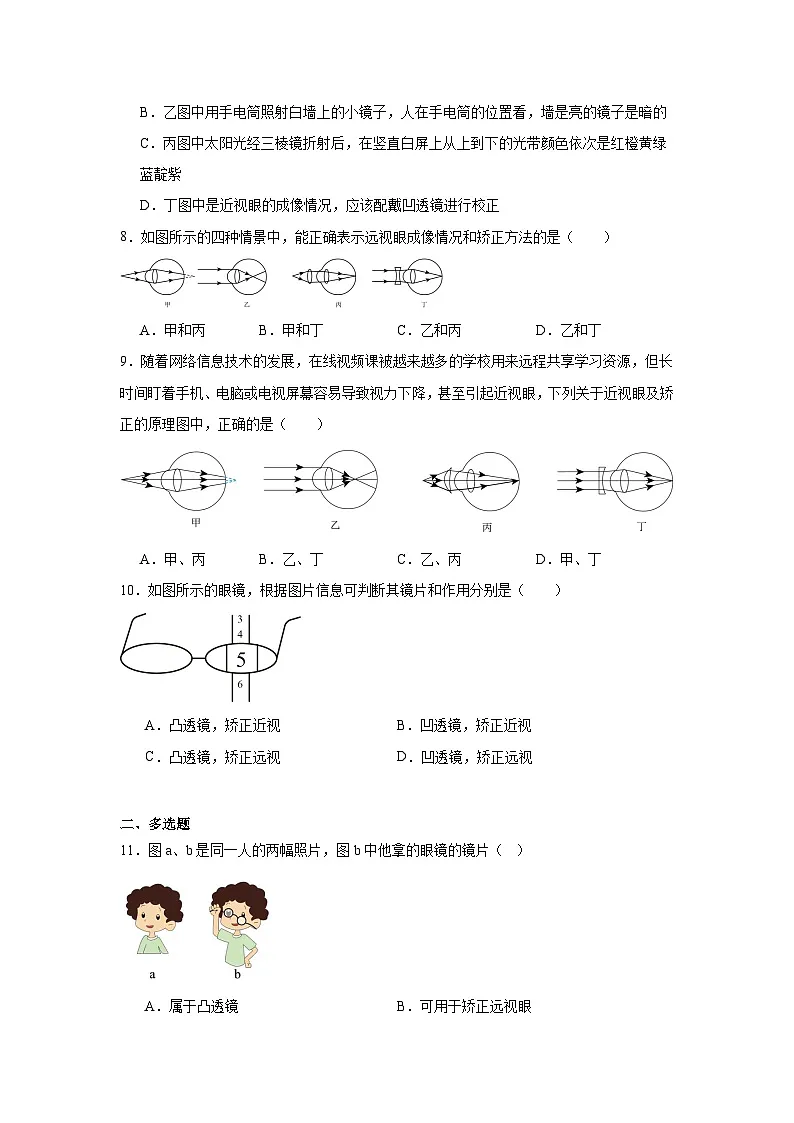 4.6跨学科实践:眼睛随堂练习 教科版物理八年级上册第3页
