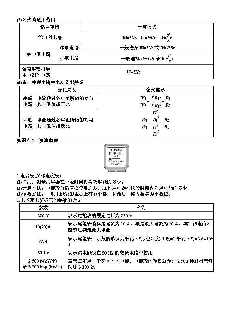 第十七章电流做功与电功率 知识清单 2025-2026学年物理沪科版(2024)九年级全一册第2页