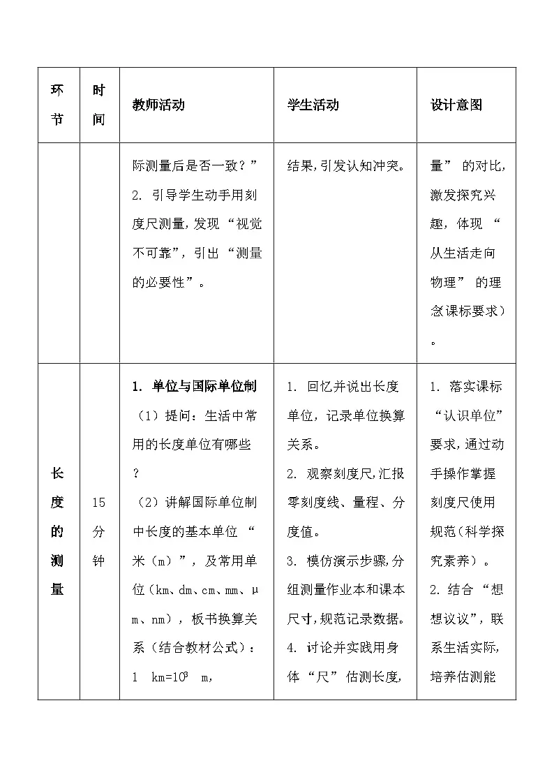 人教版(2024)八年级上册物理第一章 机械运动 教案【表格式】第3页