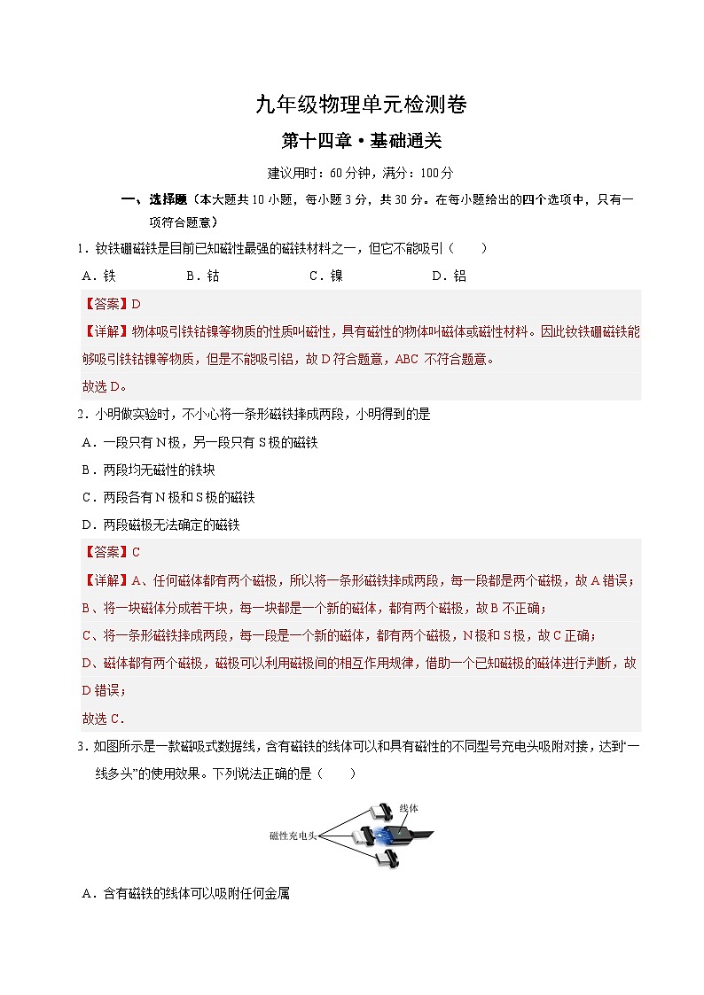 第十四章 电与磁(单元测试·基础卷)(解析版)第1页