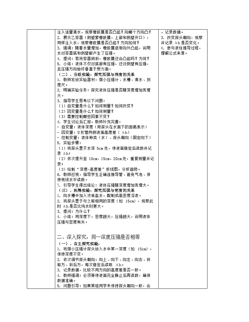 《第八章 压强:2 液体压强》教学设计(表格版)-2025-2026学年北师大版(北京)(2024)物理八年级全一册第3页