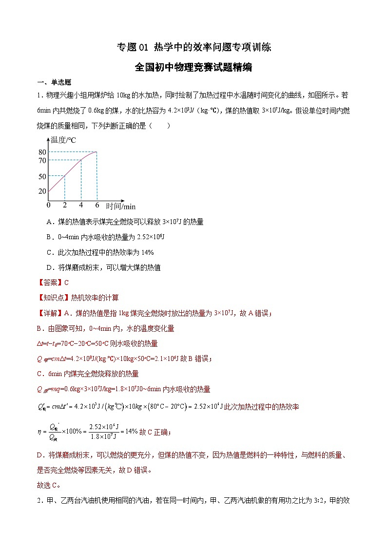 专题01 热学中的效率问题专项训练(竞赛精练) 全国初中物理竞赛试题精编(九年级)(解析版)第1页