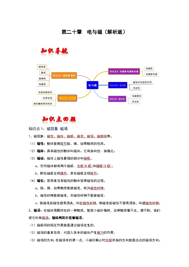 (人教版)中考物理一轮复习考点讲与练第二十章 电与磁(解析版)第1页