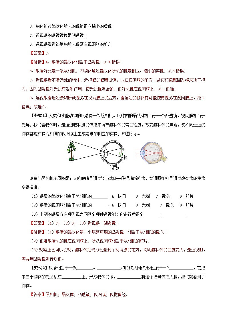 (人教版)八年级物理上册同步考点讲与练5.4 眼睛和眼镜(解析版)第2页