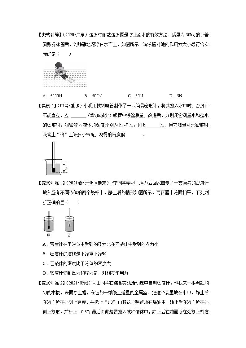 (人教版)八年级物理下册期末考点复习训练专题03 浮力的现象和应用(原卷版)第3页